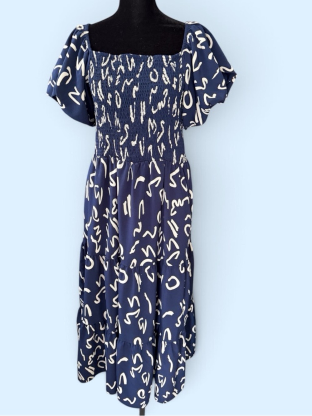 PrettyGarden Navy Abstract Print Smocked Maxi Dress XL